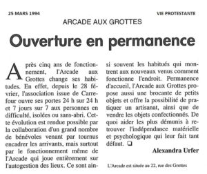Arcade aux Grottes – Ouverture en permanence