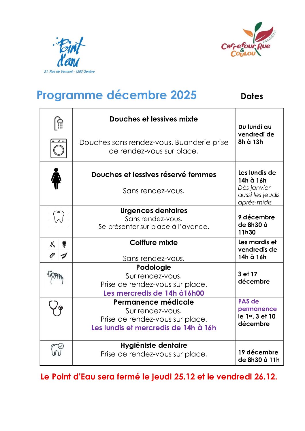Le Point d’Eau programme décembre 2025