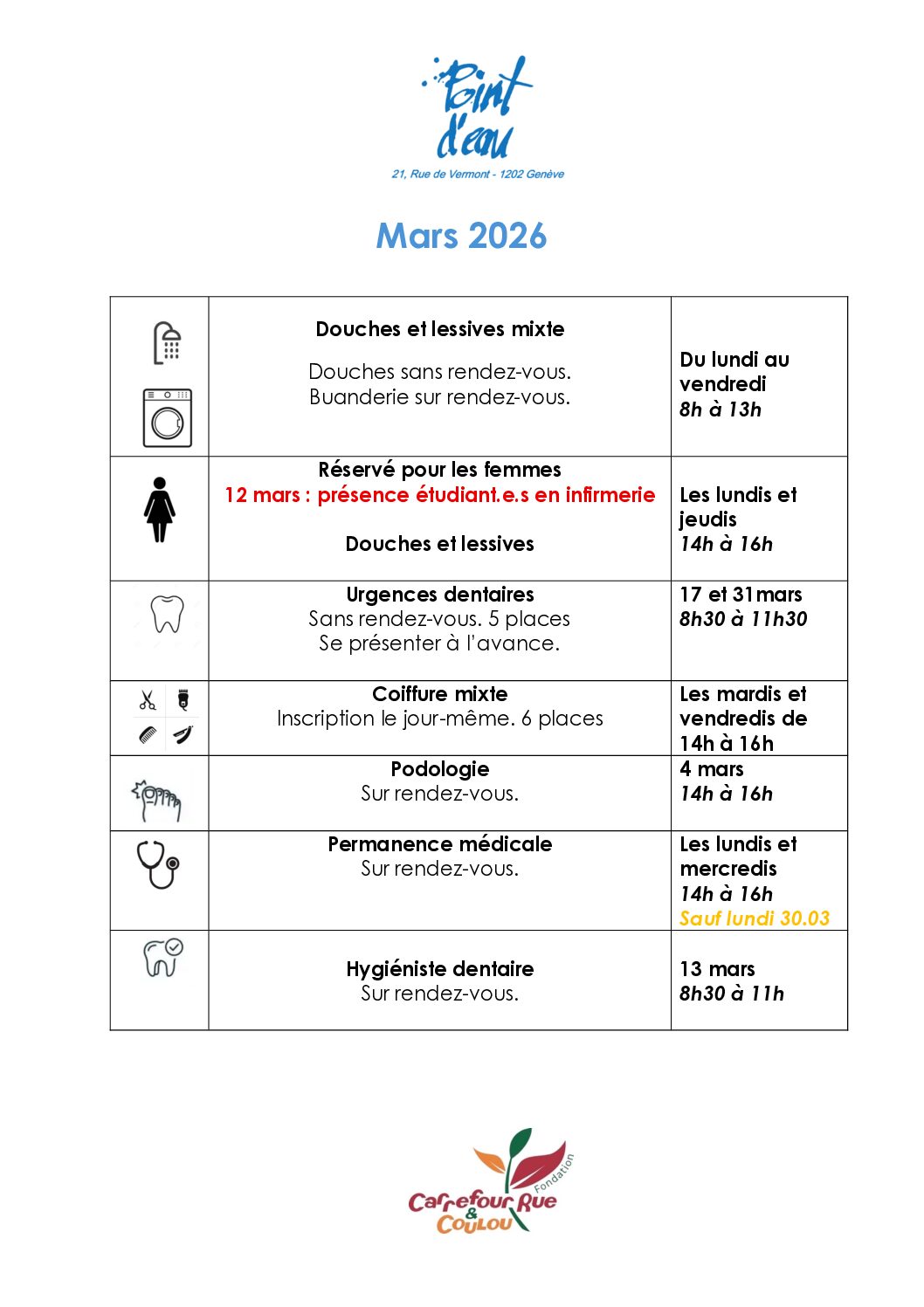 Point d&rsquo;Eau – programme mars